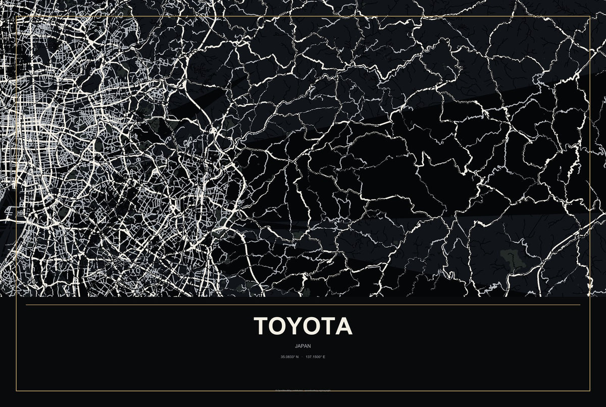 Toyota, Aichi, Japan City Map Aluminum Sign in Metropolitan Noir style