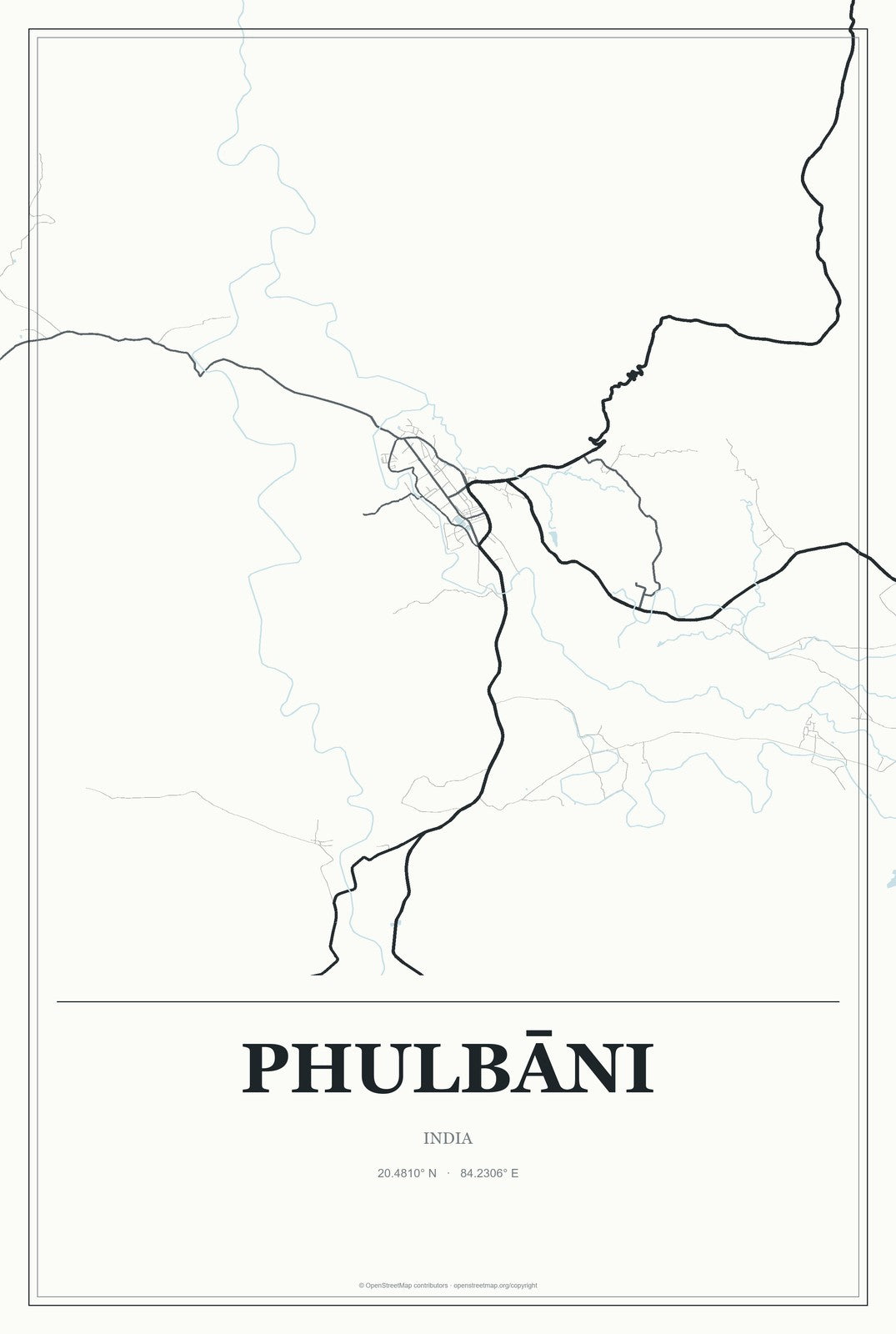 Phulbāni, India City Map Aluminum Sign in Gallery Air style