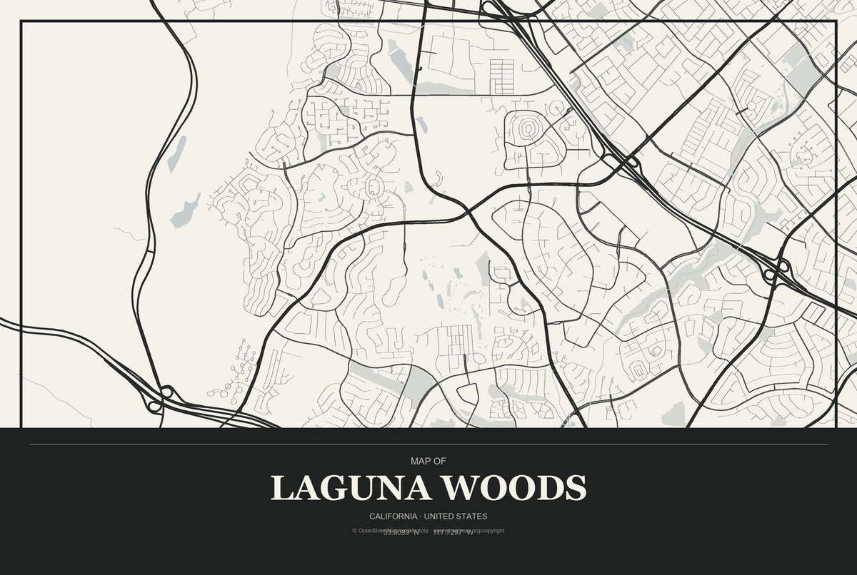 Laguna Woods, California City Map Aluminum Sign in Museum Plaque style
