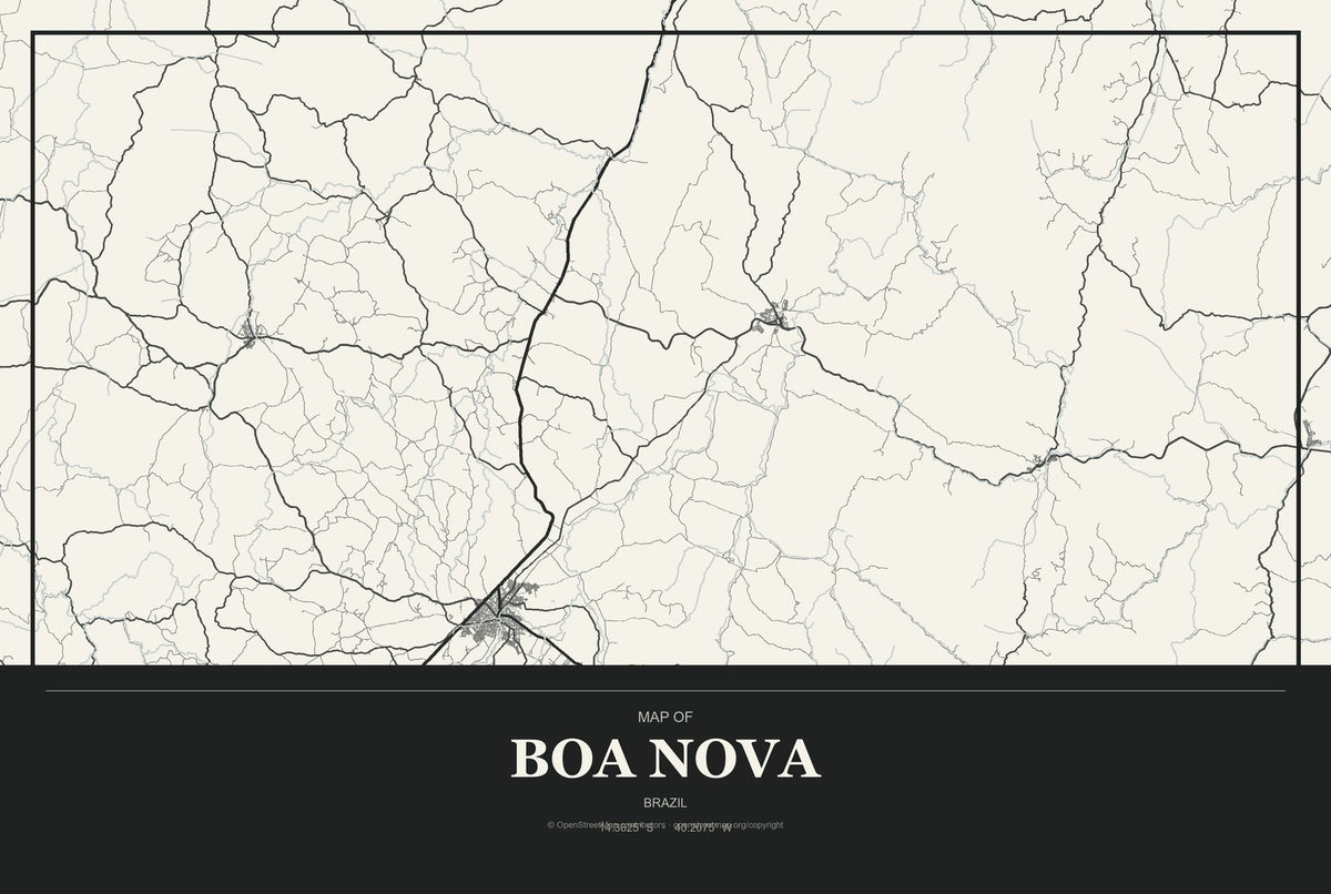 Boa Nova, Brazil City Map Aluminum Sign in Museum Plaque style