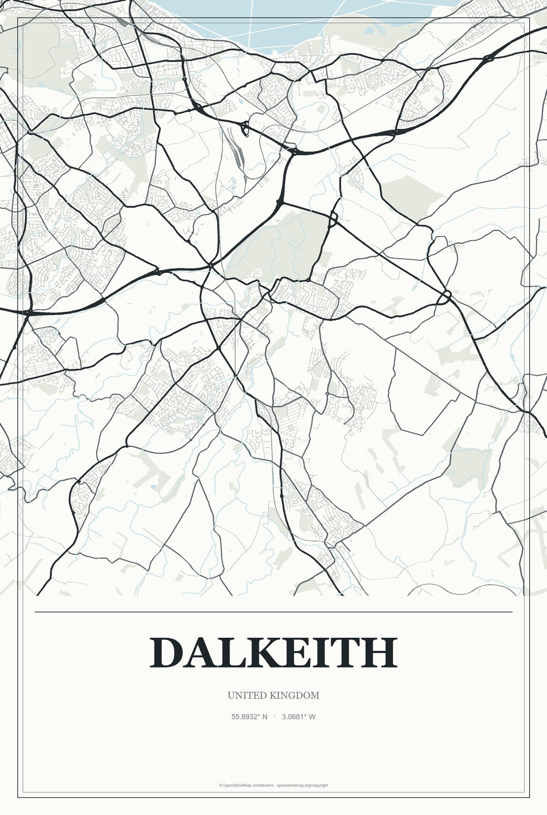 Dalkeith, United Kingdom City Map Aluminum Sign in Gallery Air style