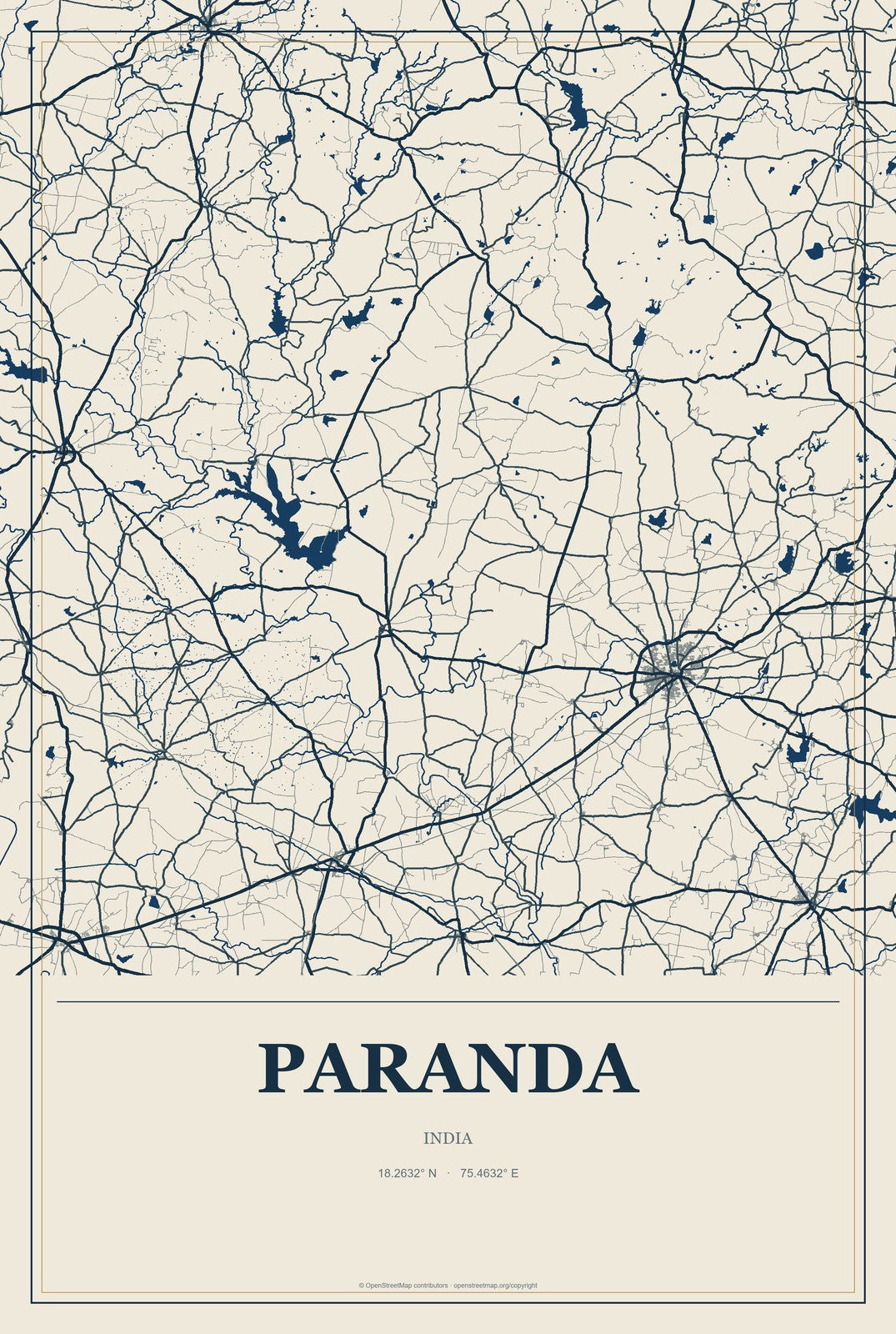 Paranda, India City Map Aluminum Sign in Coastal Cutout style