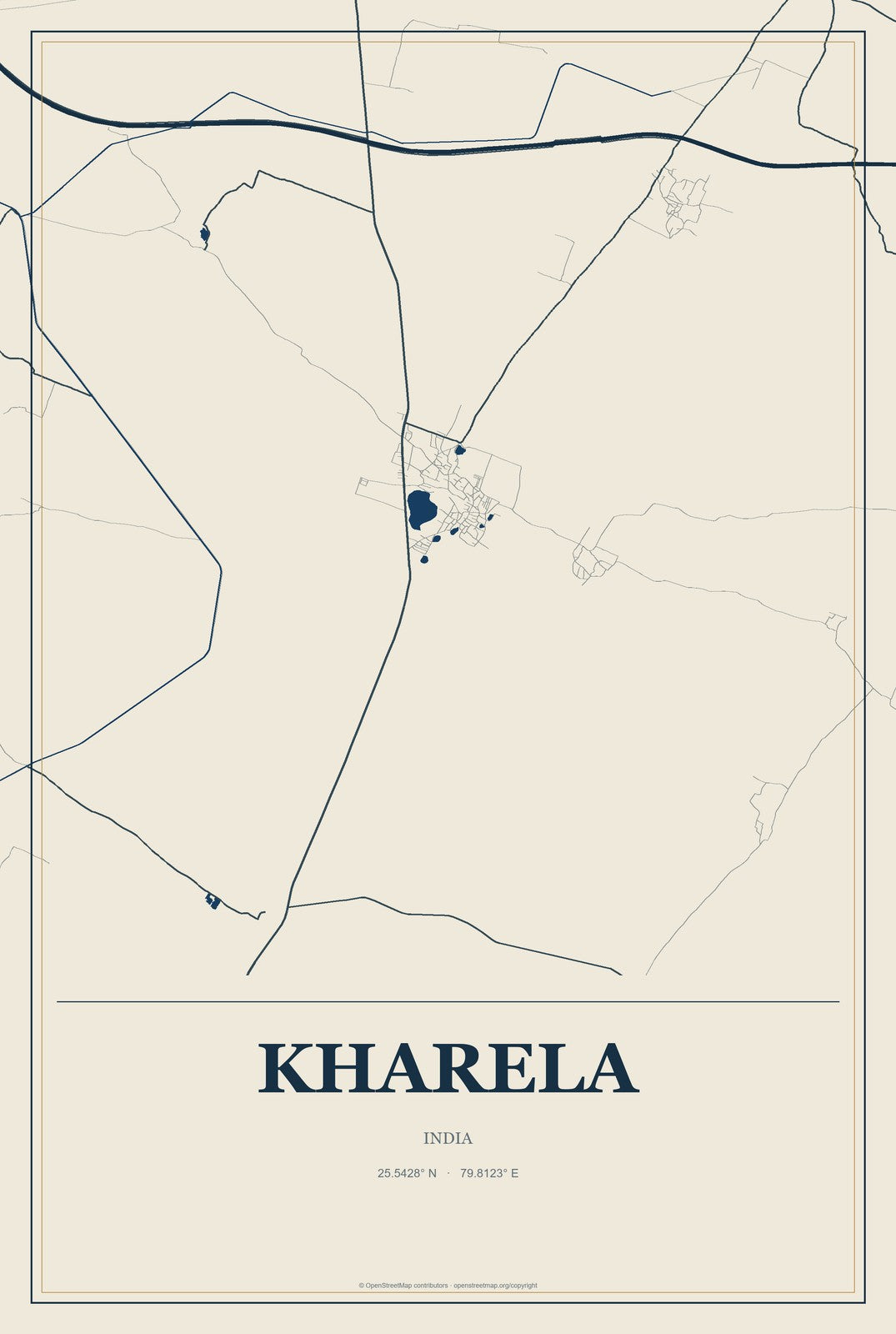 Kharela, India City Map Aluminum Sign in Coastal Cutout style