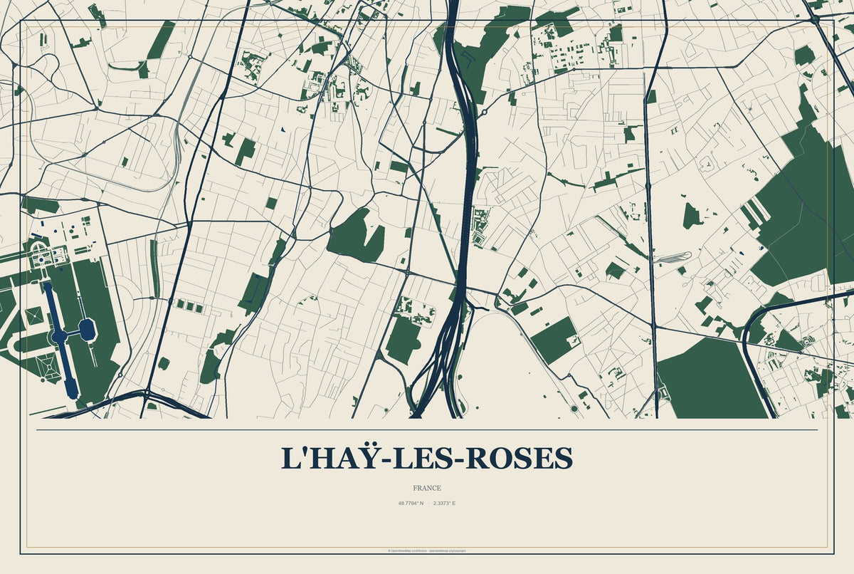 L'Haÿ-les-Roses, France City Map Aluminum Sign in Coastal Cutout style