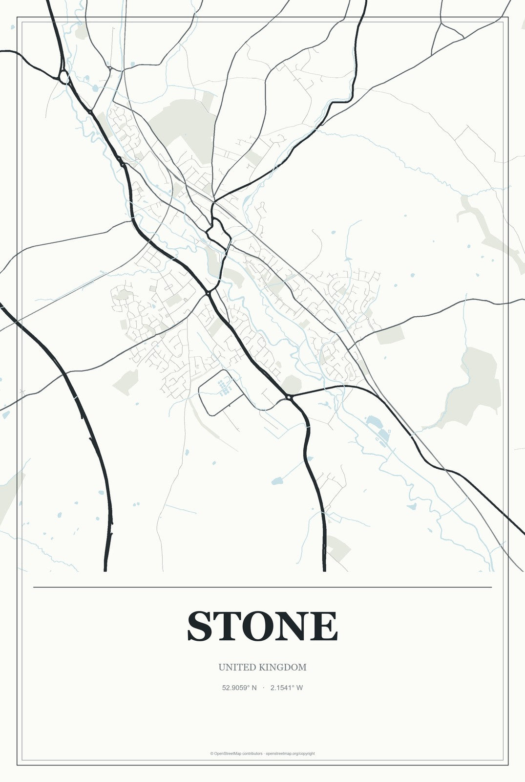 Stone, United Kingdom City Map Aluminum Sign in Gallery Air style