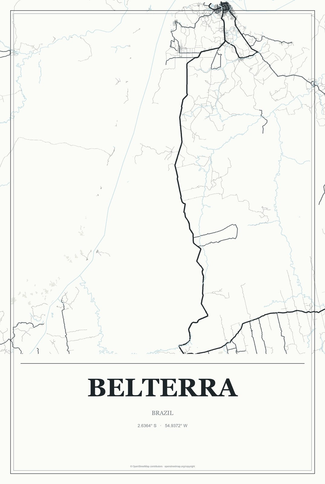 Belterra, Brazil City Map Aluminum Sign in Gallery Air style
