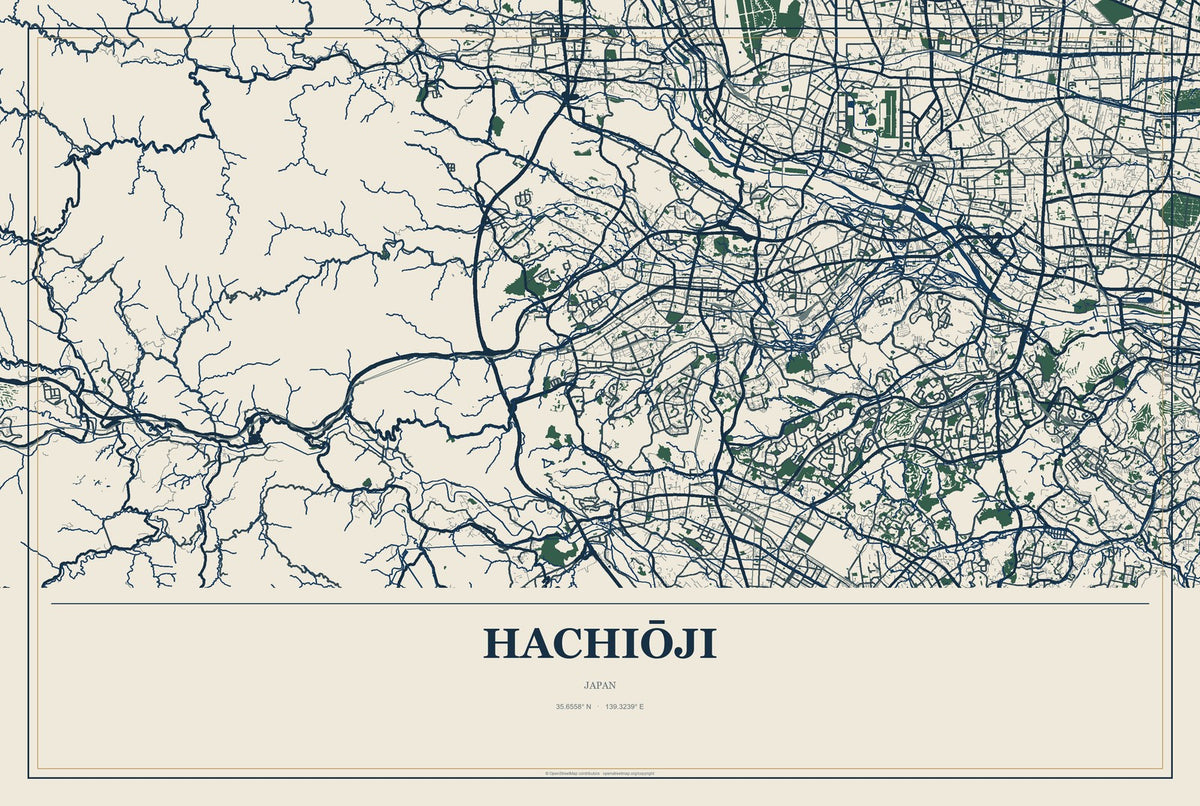 Hachiōji, Japan City Map Aluminum Sign in Coastal Cutout style