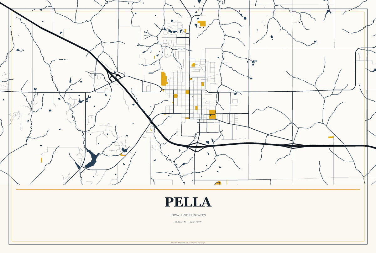 Pella, Iowa City Map Aluminum Sign in Citrine Modern style