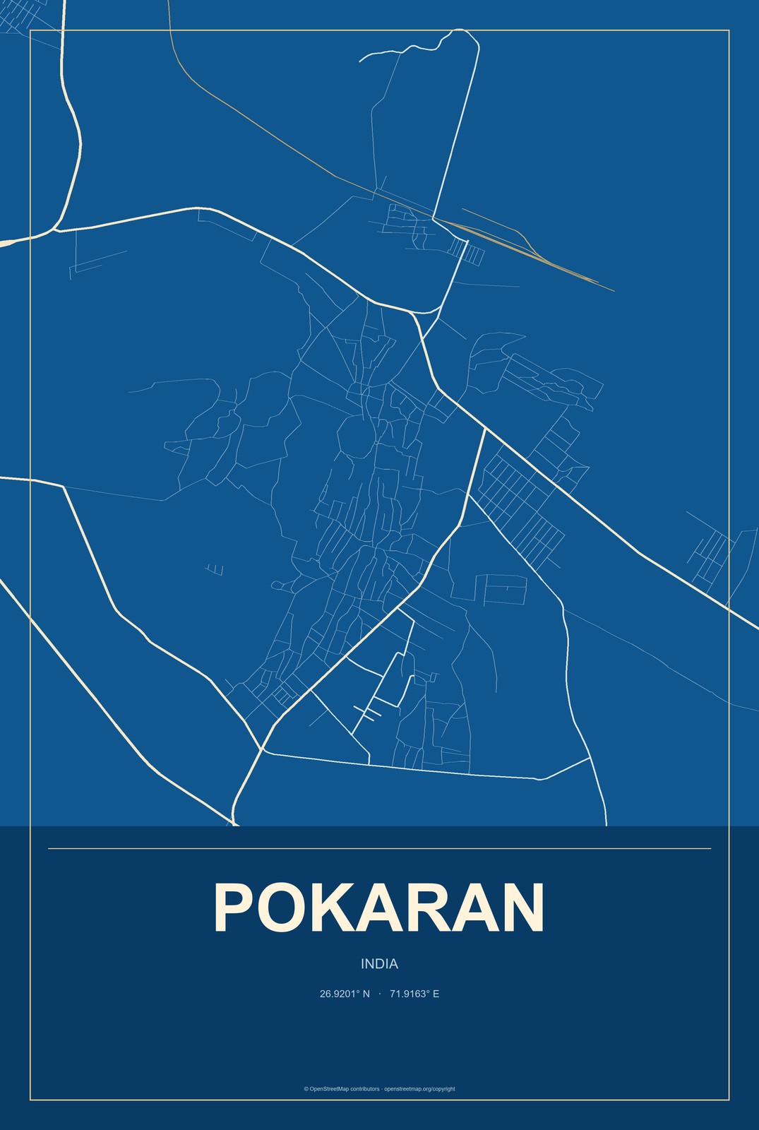 Pokaran, India City Map Aluminum Sign in Harbor Cobalt style