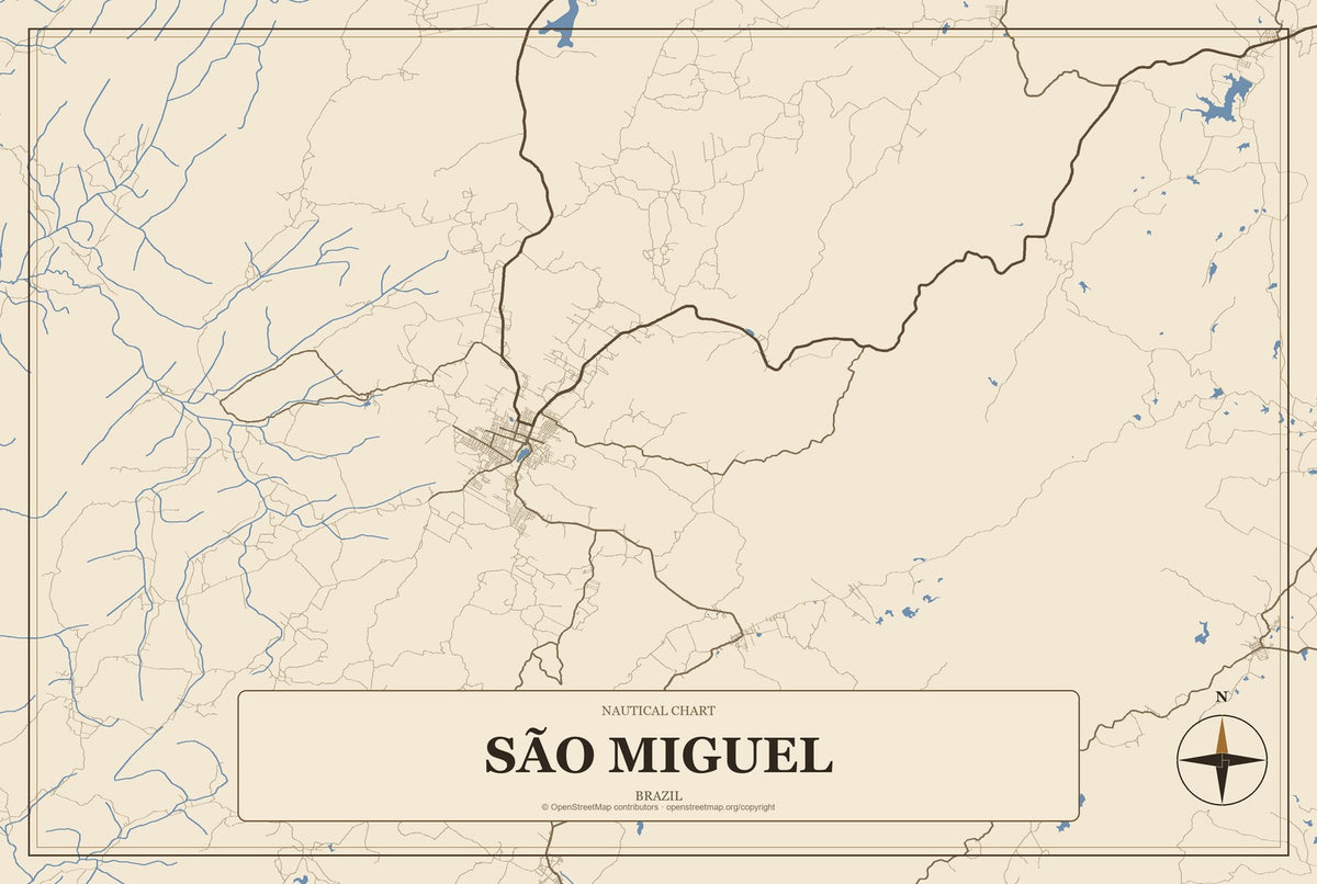São Miguel, Brazil City Map Aluminum Sign in Heritage Nautical style