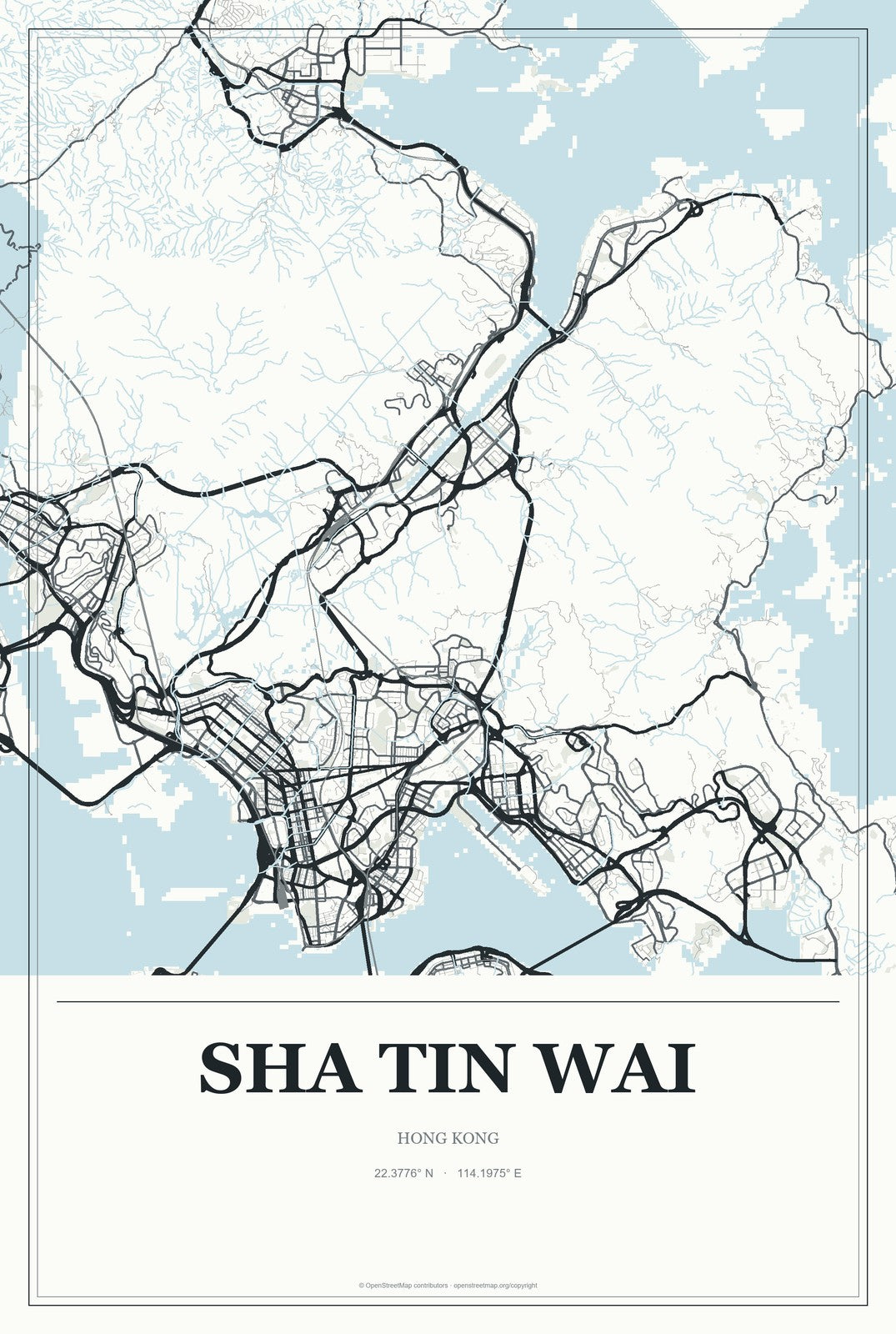 Sha Tin Wai, Hong Kong City Map Aluminum Sign in Gallery Air style