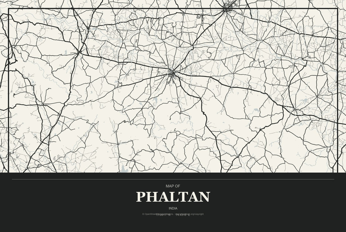 Phaltan, India City Map Aluminum Sign in Museum Plaque style