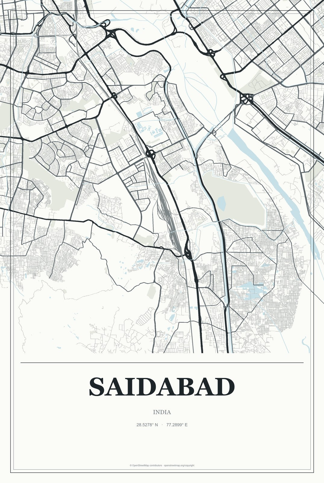 Saidabad, India City Map Aluminum Sign in Gallery Air style