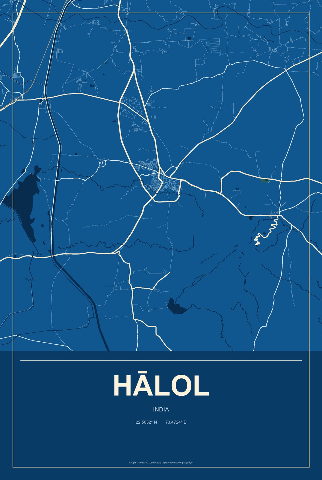 Hālol, India City Map Aluminum Sign in Harbor Cobalt style
