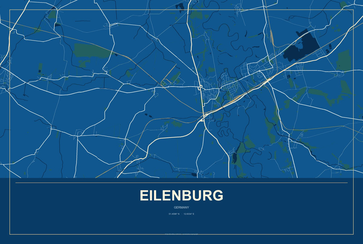 Eilenburg, Germany City Map Aluminum Sign in Harbor Cobalt style