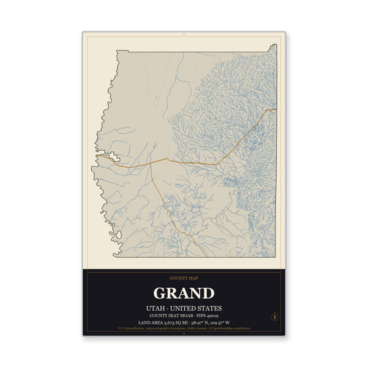 Grand County, Utah Map Aluminum Sign in Museum Plaque style