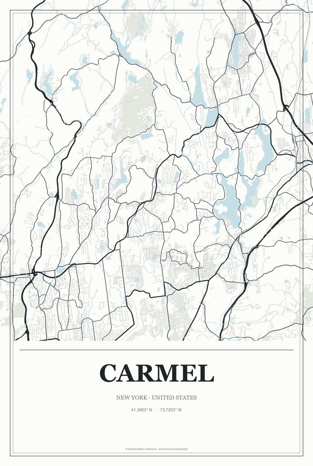 Carmel, New York City Map Aluminum Sign in Gallery Air style