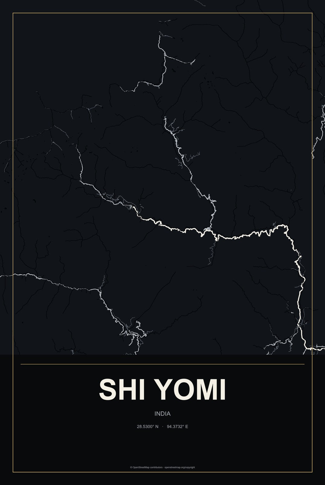 Shi Yomi, India City Map Aluminum Sign in Metropolitan Noir style