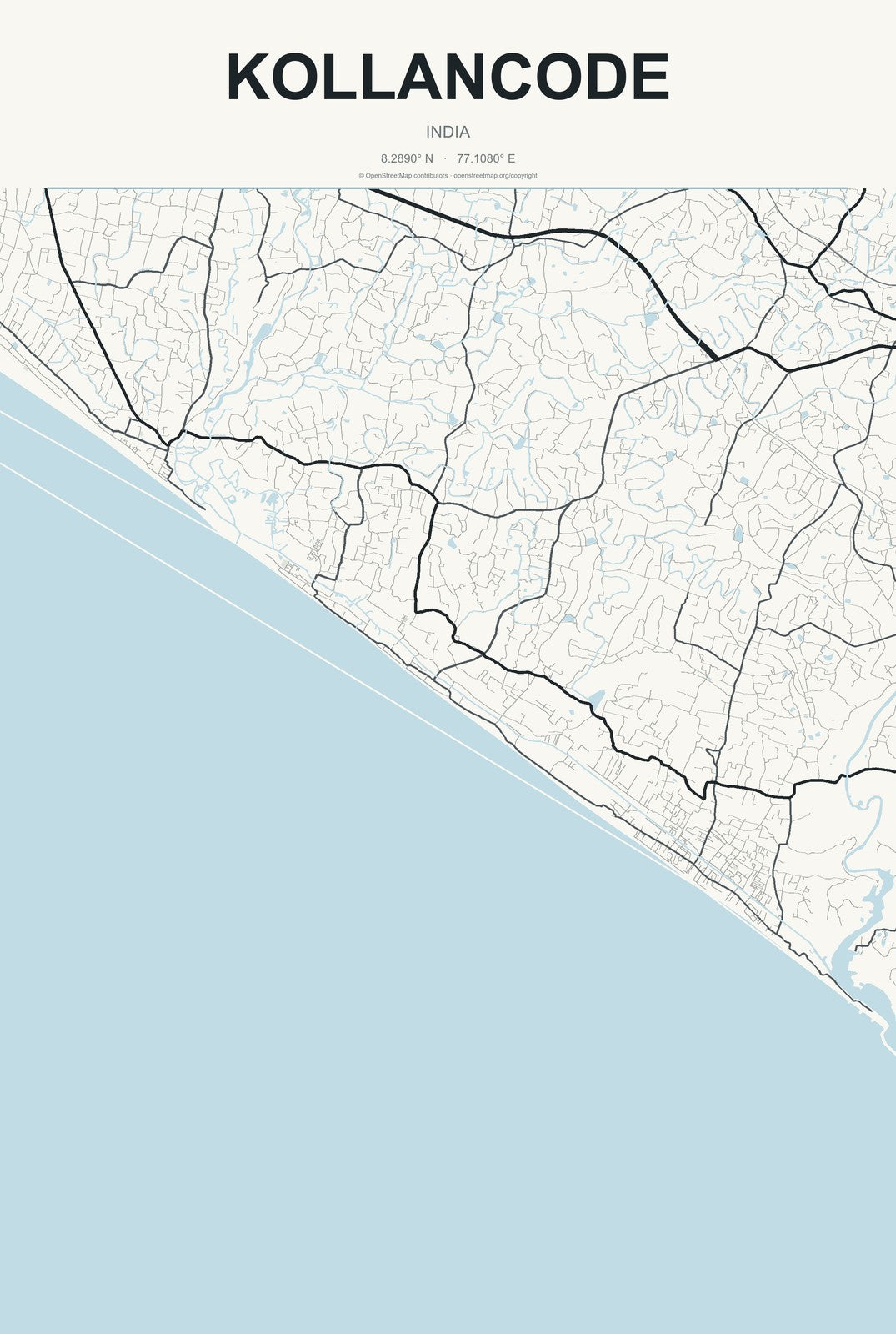Kollancode, India City Map Aluminum Sign in Headline Atlas style