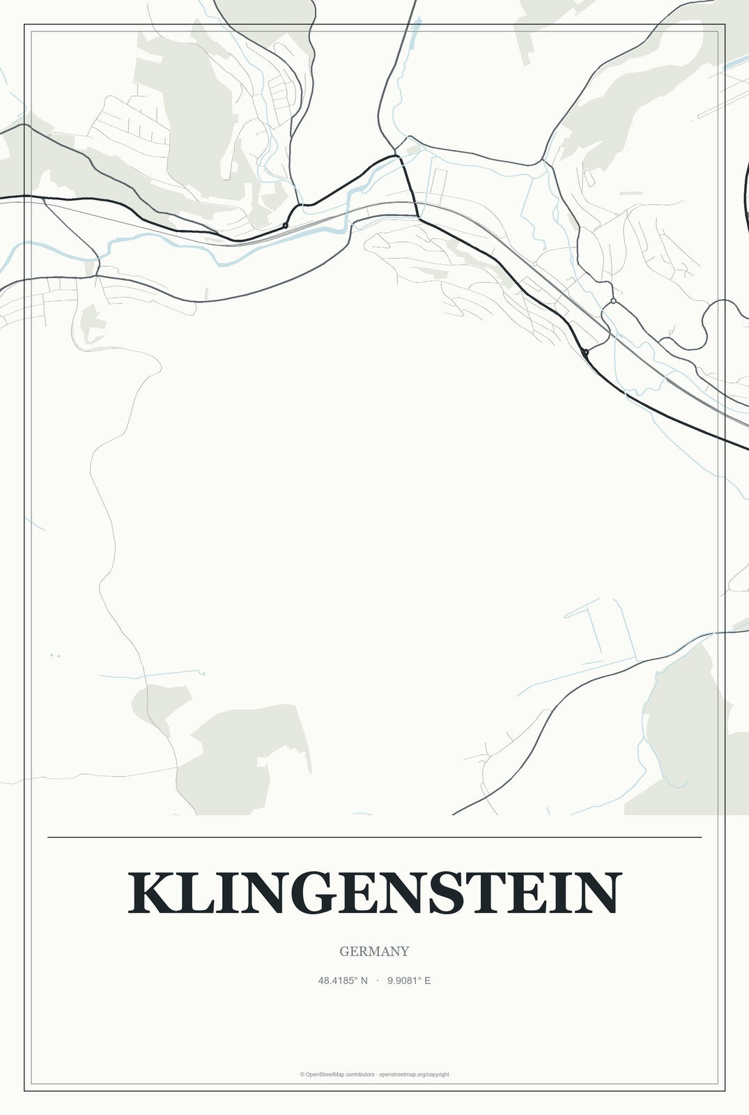 Klingenstein, Germany City Map Aluminum Sign in Gallery Air style
