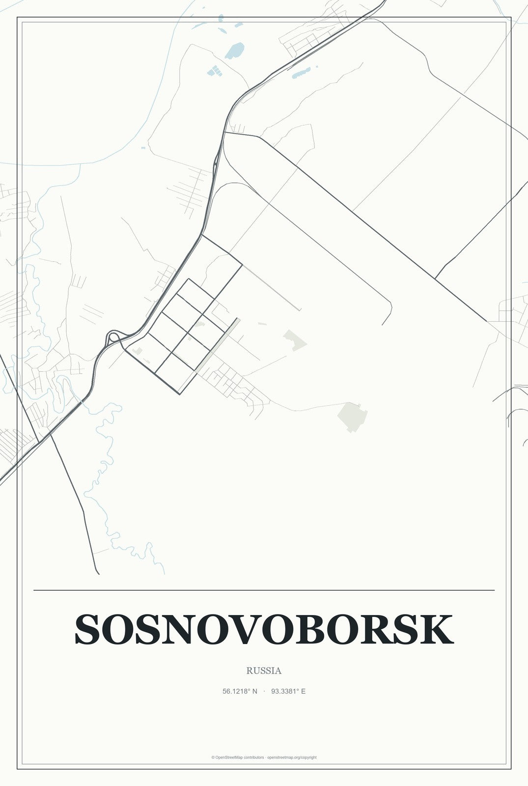 Sosnovoborsk, Russia City Map Aluminum Sign in Gallery Air style
