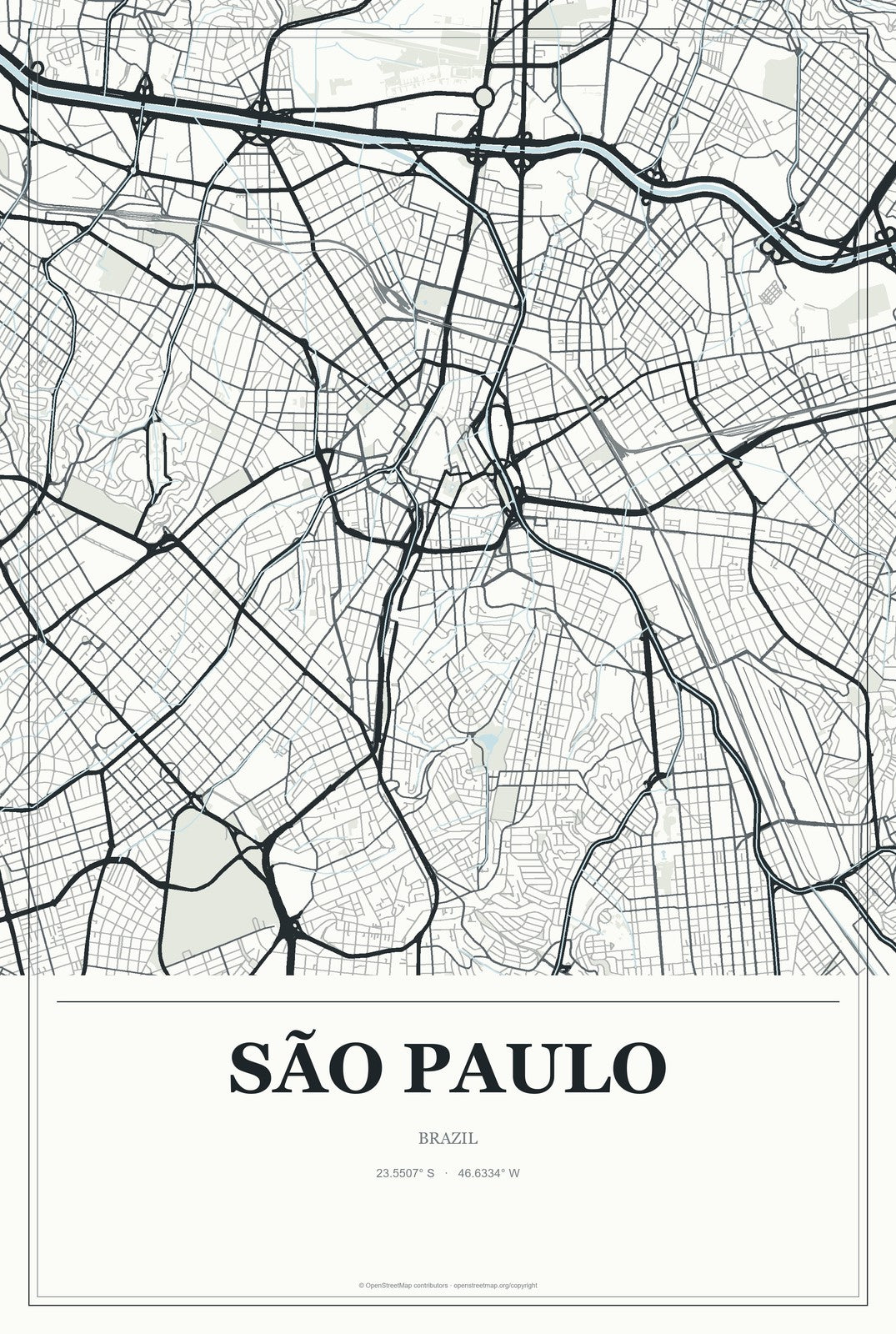São Paulo, Brazil City Map Aluminum Sign in Gallery Air style