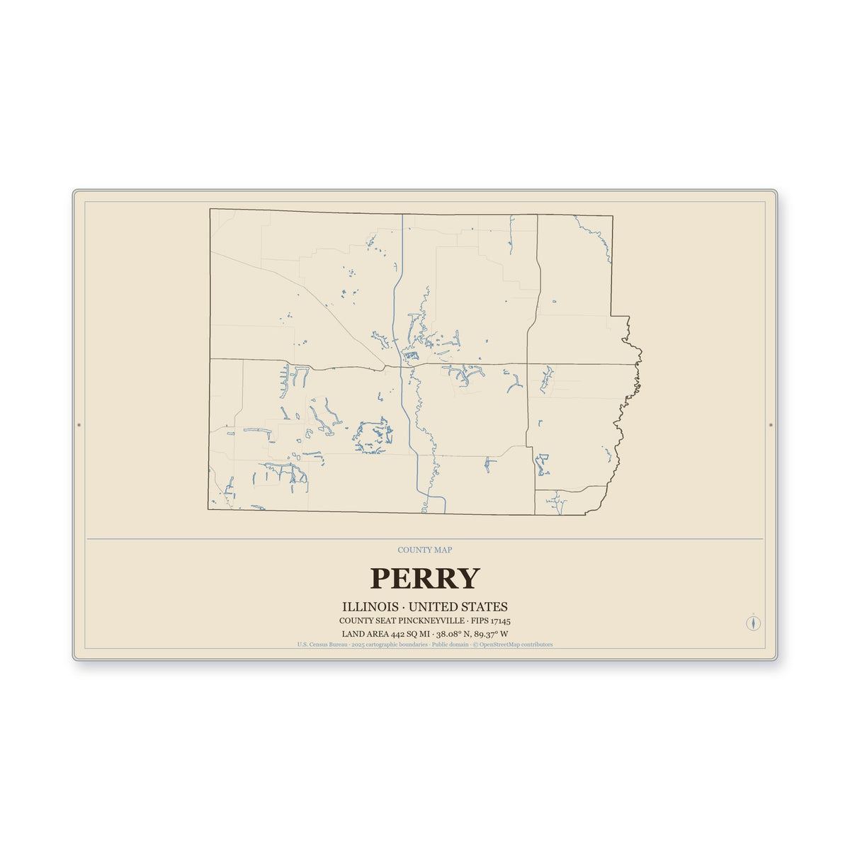 Perry County, Illinois Map Aluminum Sign in Heritage Nautical style