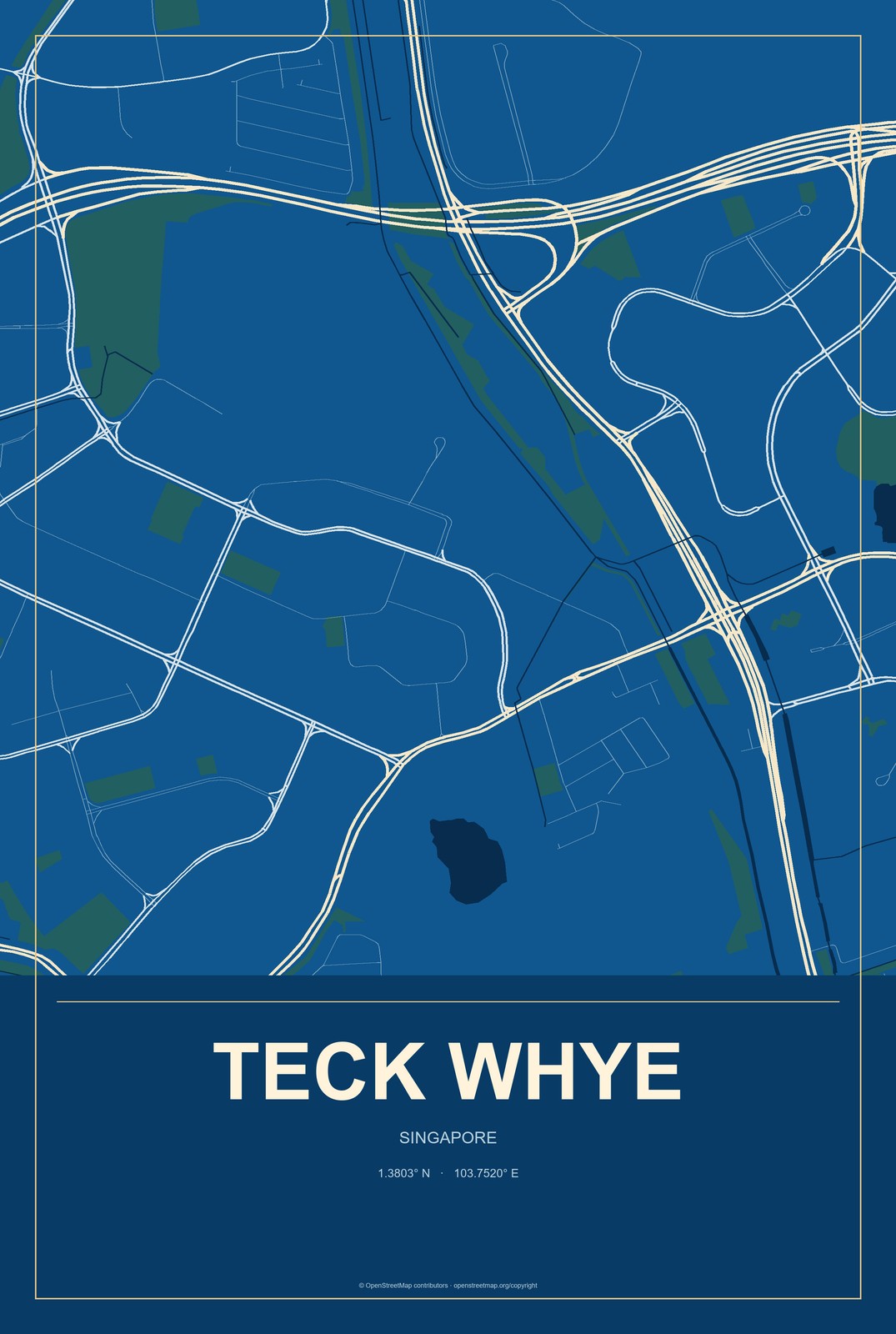 Teck Whye, Singapore City Map Aluminum Sign in Harbor Cobalt style