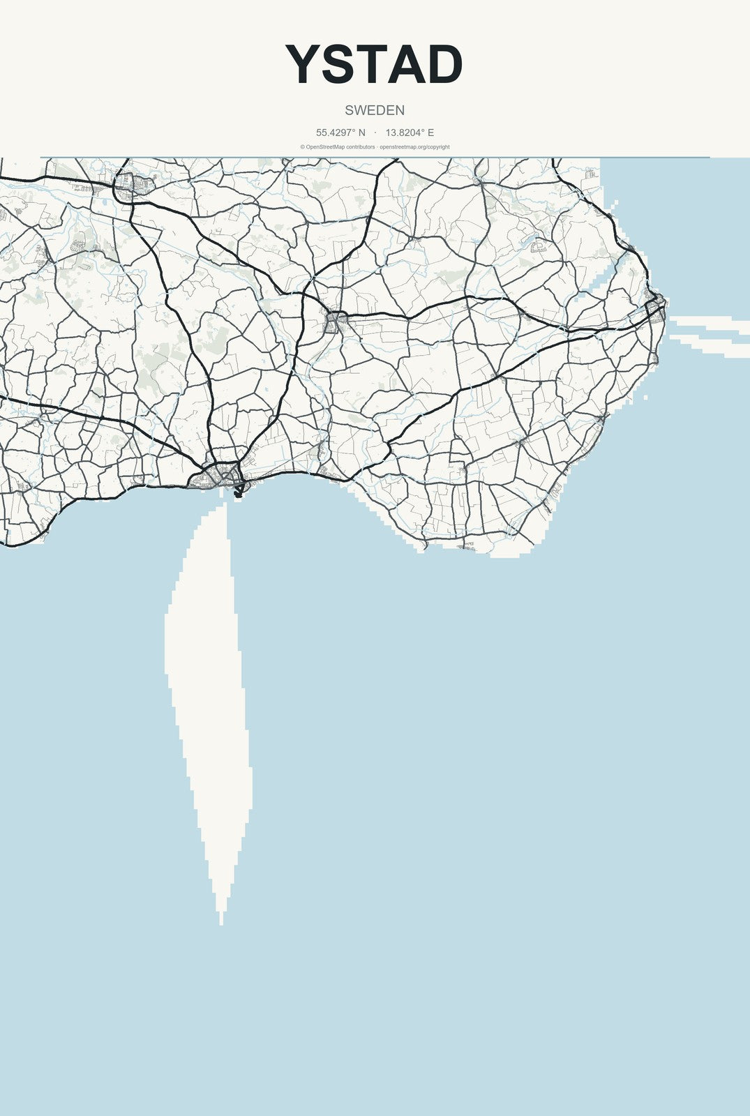 Ystad, Sweden City Map Aluminum Sign in Headline Atlas style
