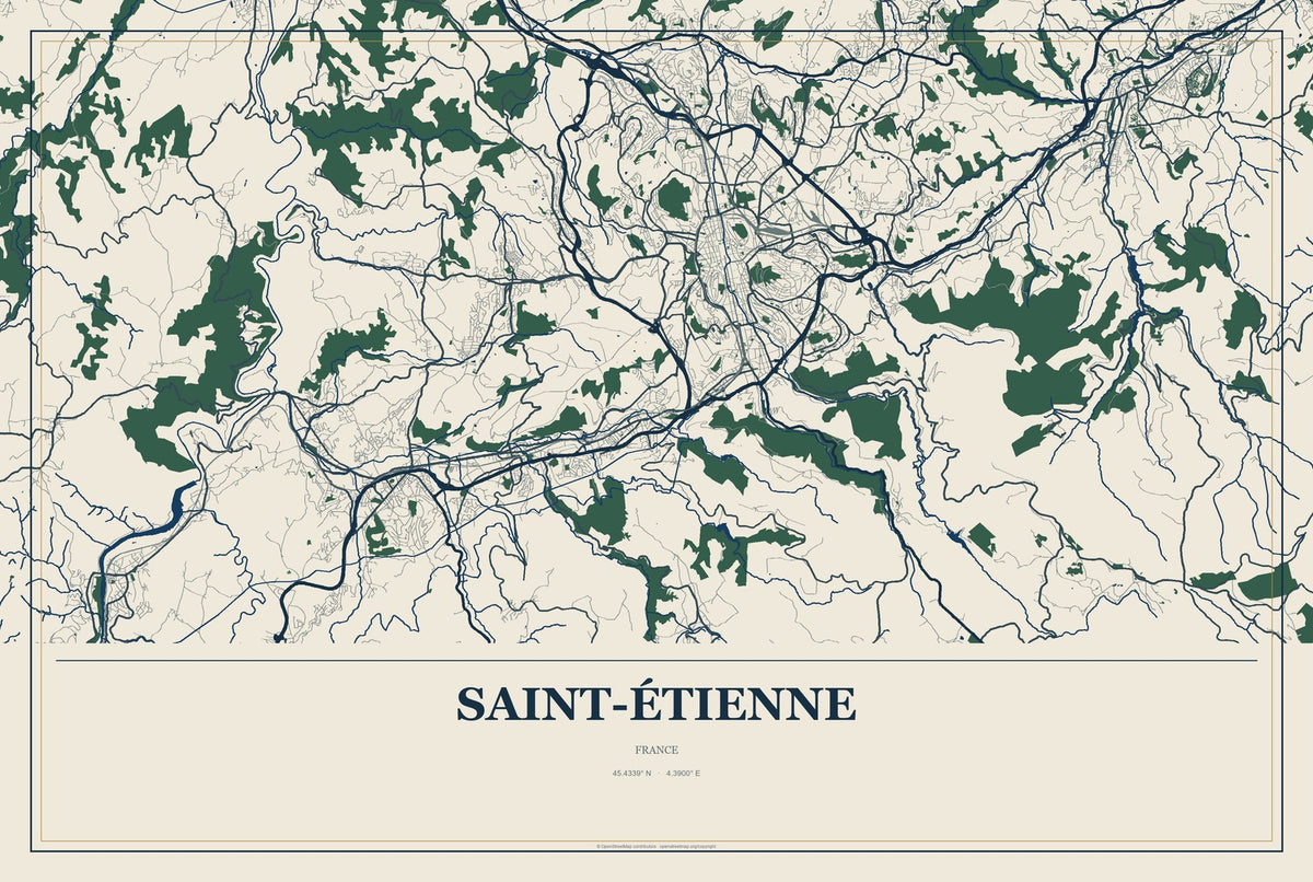 Saint-Étienne, France City Map Aluminum Sign in Coastal Cutout style