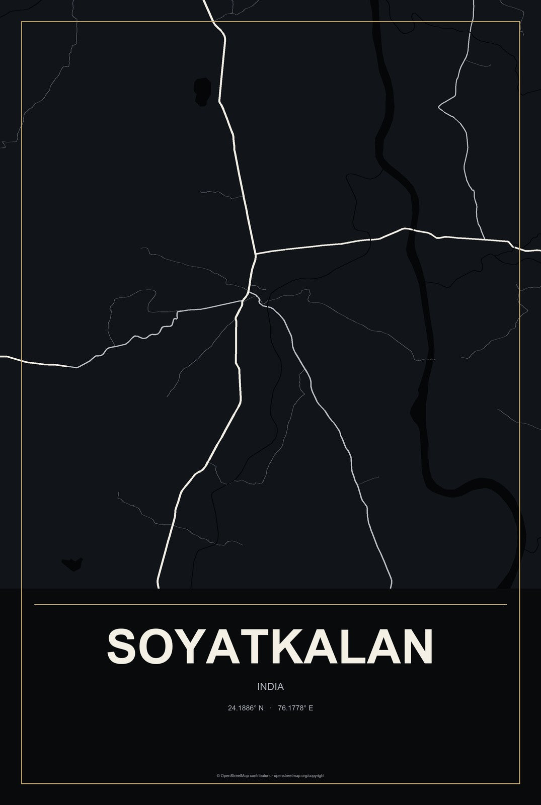 Soyatkalan, India City Map Aluminum Sign in Metropolitan Noir style
