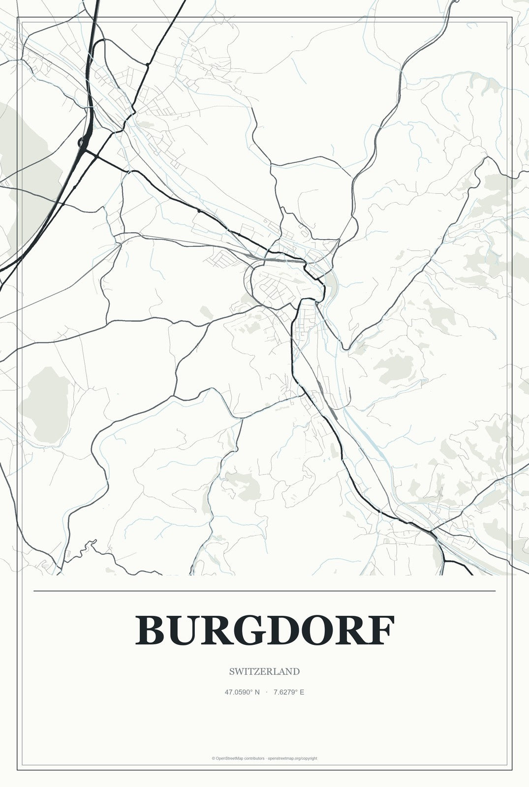 Burgdorf, Switzerland City Map Aluminum Sign in Gallery Air style