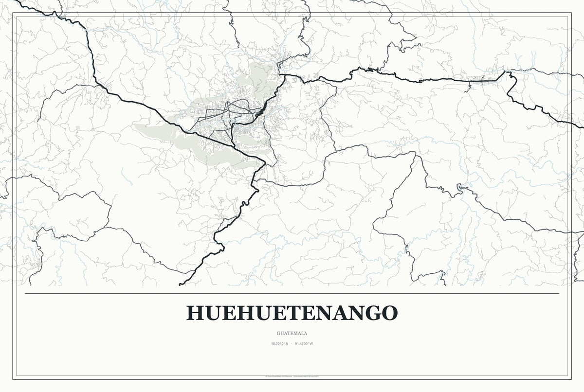 Huehuetenango, Guatemala City Map Aluminum Sign in Gallery Air style