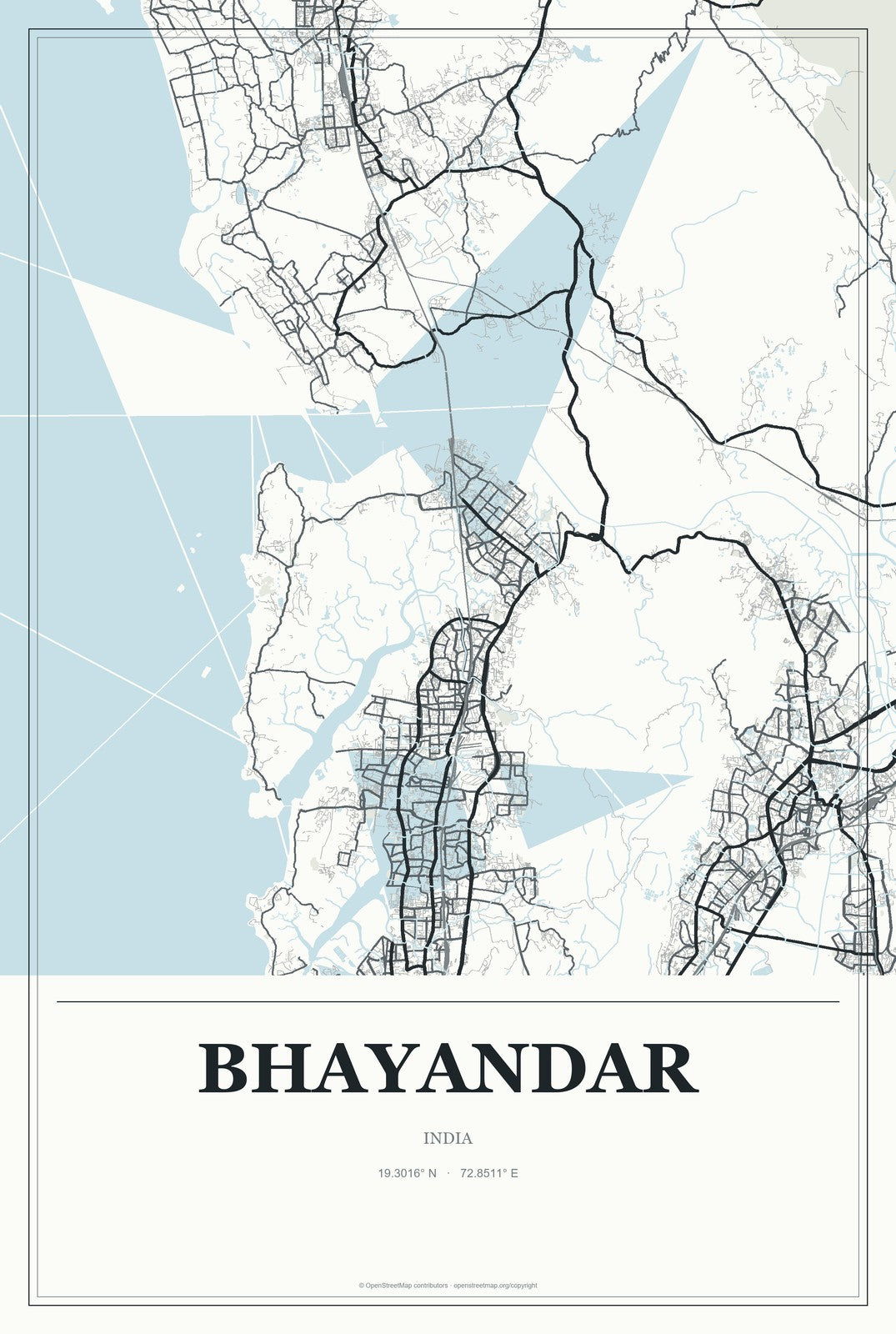 Bhayandar, India City Map Aluminum Sign in Gallery Air style