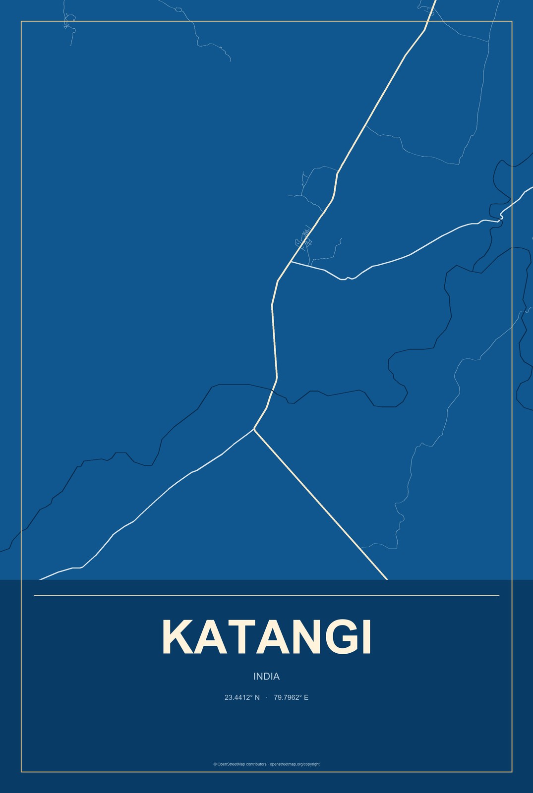Katangi, India City Map Aluminum Sign in Harbor Cobalt style