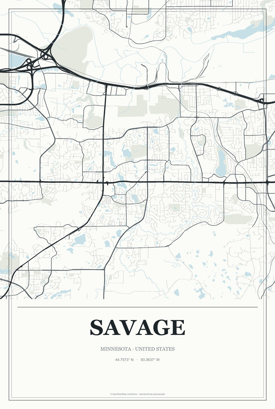 Savage, Minnesota City Map Aluminum Sign in Gallery Air style