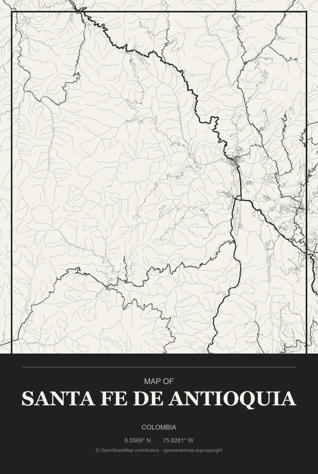 Santa Fe de Antioquia, Colombia City Map Aluminum Sign in Museum Plaque style