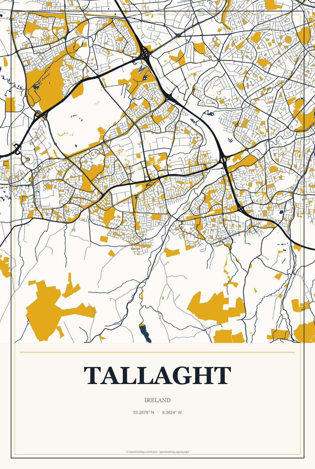 Tallaght, Ireland City Map Aluminum Sign in Citrine Modern style