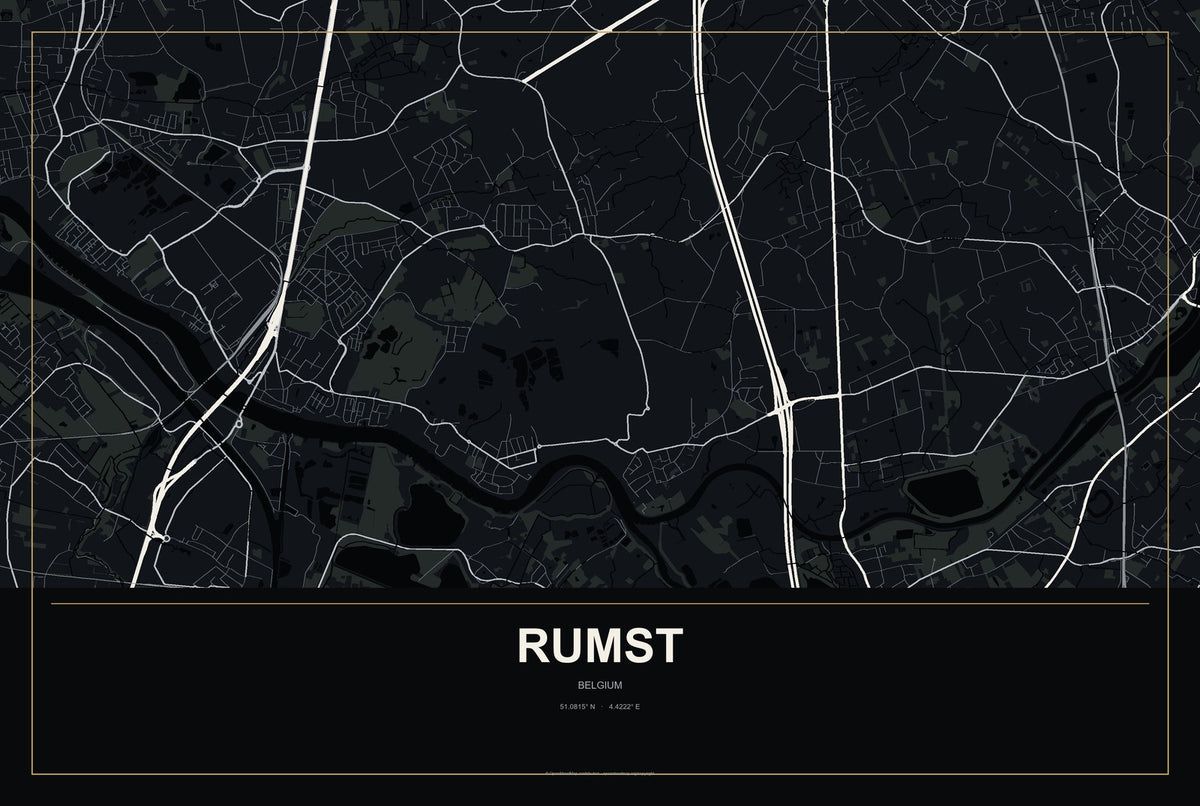 Rumst, Belgium City Map Aluminum Sign in Metropolitan Noir style