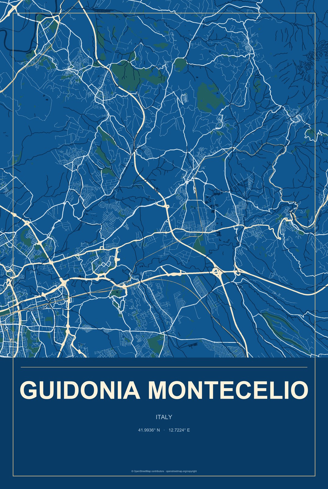 Guidonia Montecelio, Italy City Map Aluminum Sign in Harbor Cobalt style