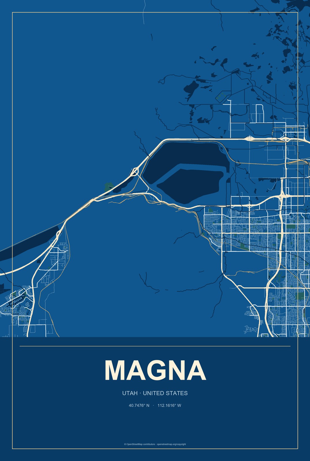 Magna, Utah City Map Aluminum Sign in Harbor Cobalt style