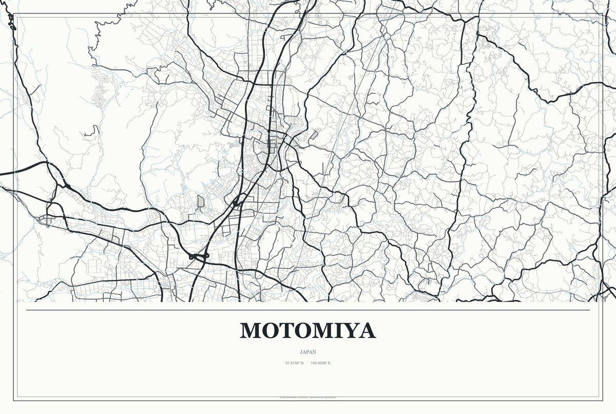 Motomiya, Japan City Map Aluminum Sign in Gallery Air style