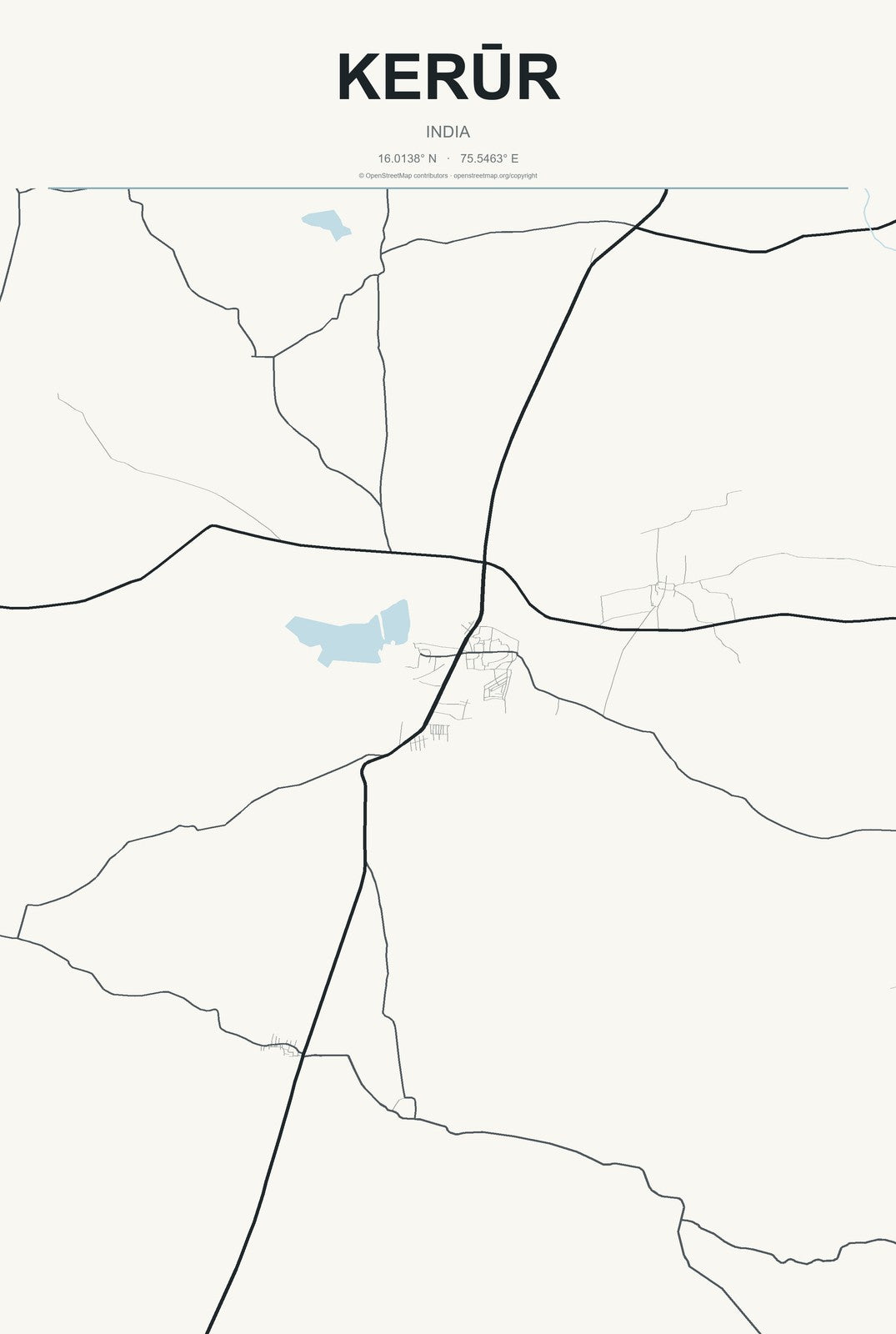 Kerūr, India City Map Aluminum Sign in Headline Atlas style