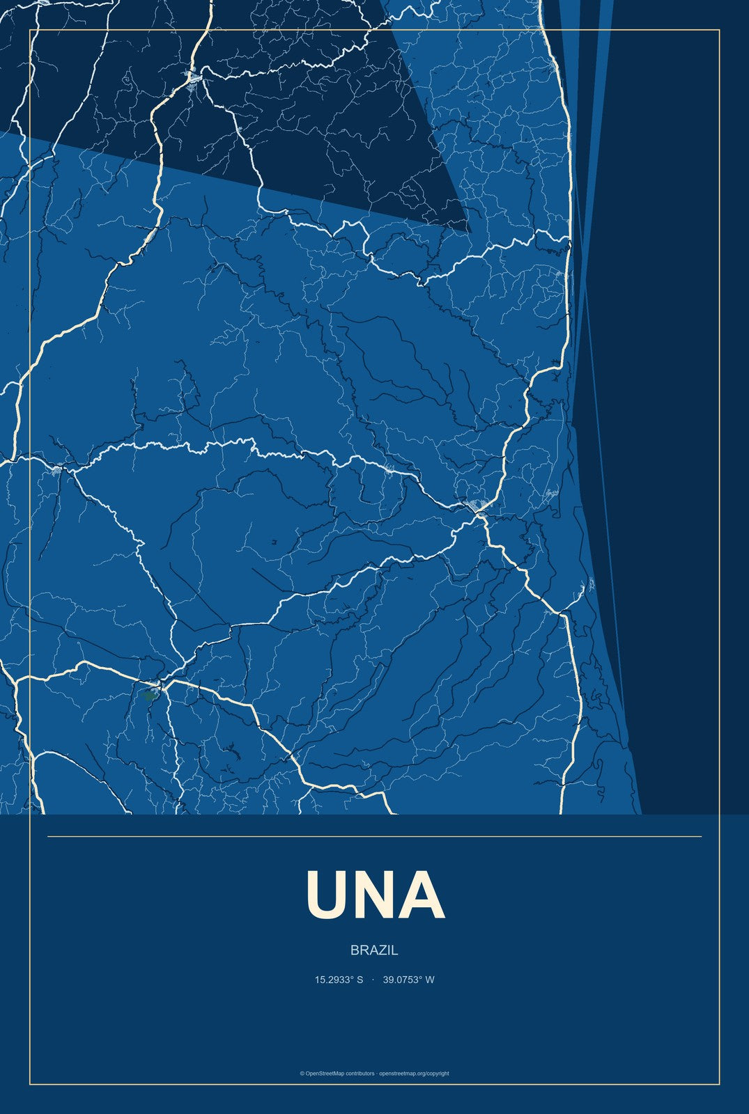 Una, Brazil City Map Aluminum Sign in Harbor Cobalt style