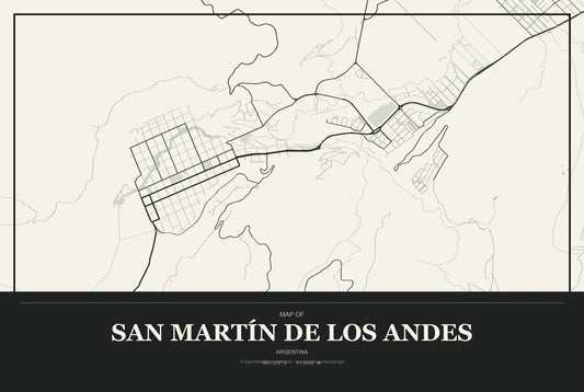 San Martín de los Andes, Argentina City Map Aluminum Sign in Museum Plaque style
