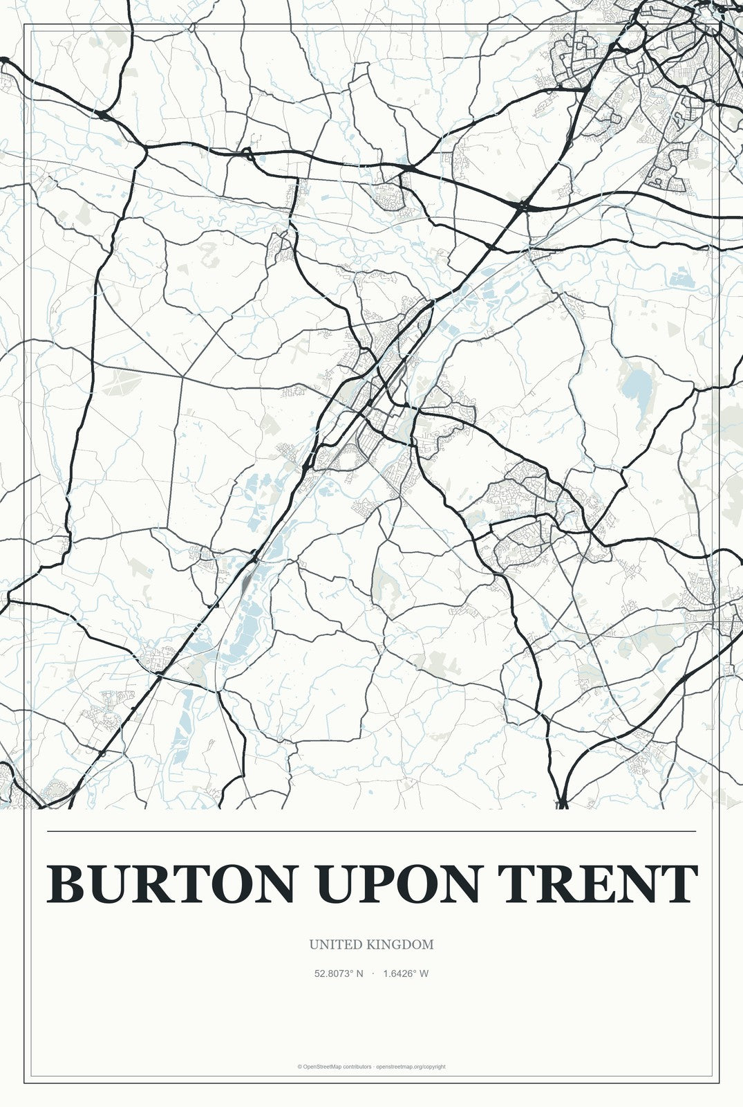 Burton upon Trent, United Kingdom City Map Aluminum Sign in Gallery Air style