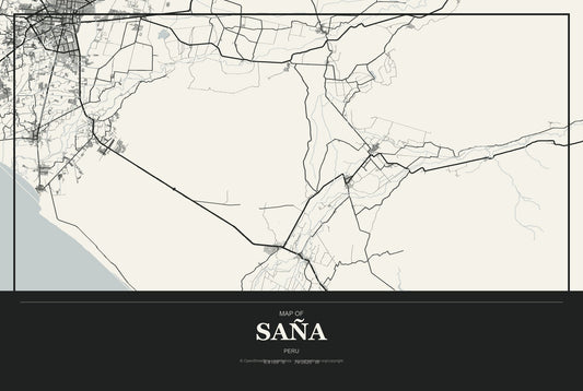 Saña, Peru City Map Aluminum Sign in Museum Plaque style