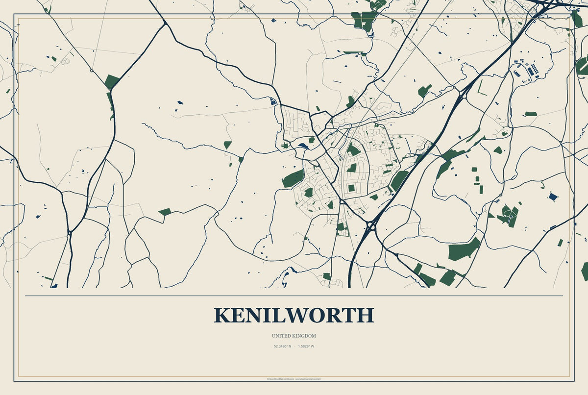Kenilworth, United Kingdom City Map Aluminum Sign in Coastal Cutout style
