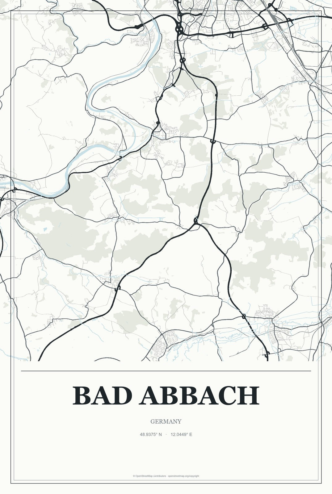 Bad Abbach, Germany City Map Aluminum Sign in Gallery Air style