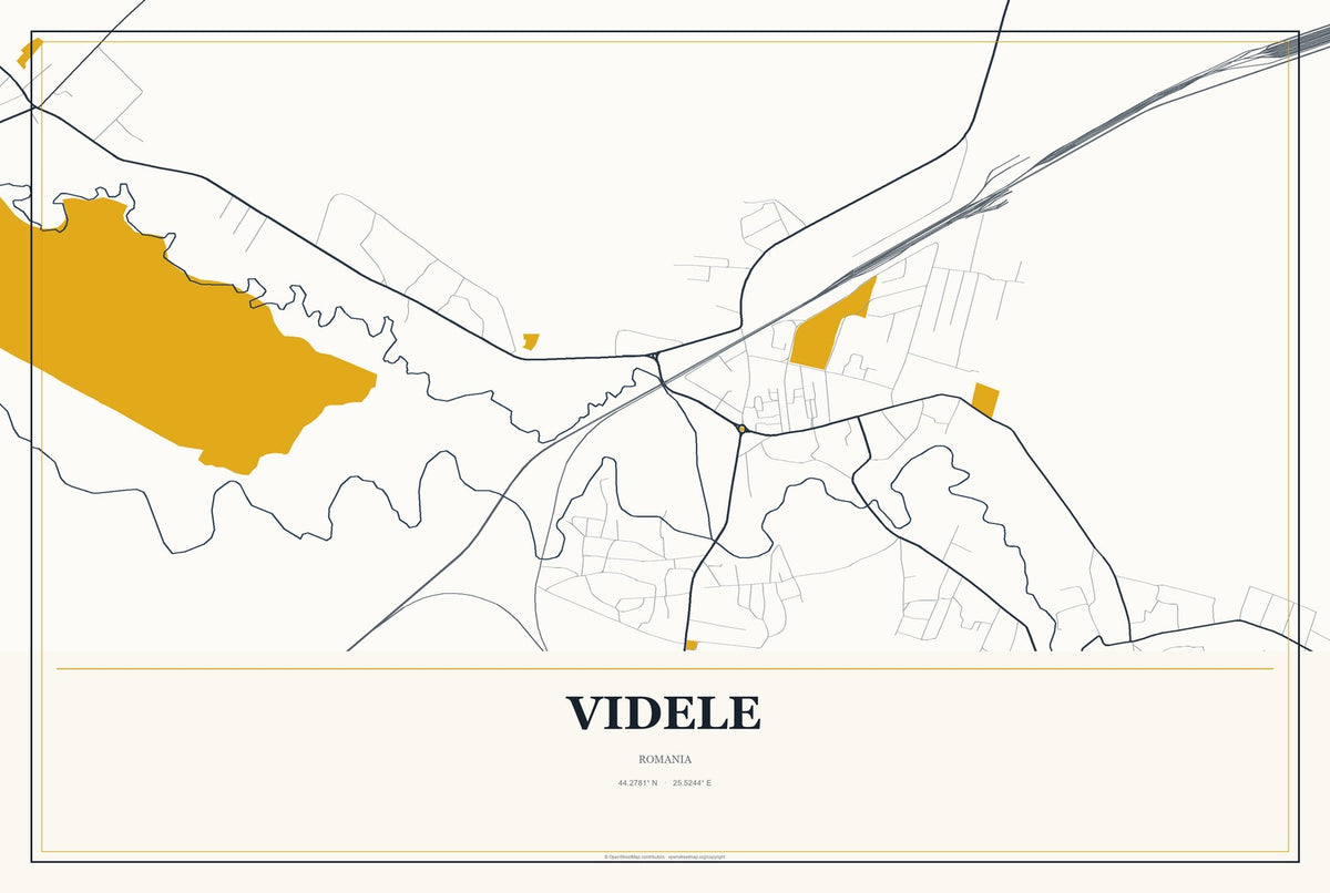 Videle, Romania City Map Aluminum Sign in Citrine Modern style